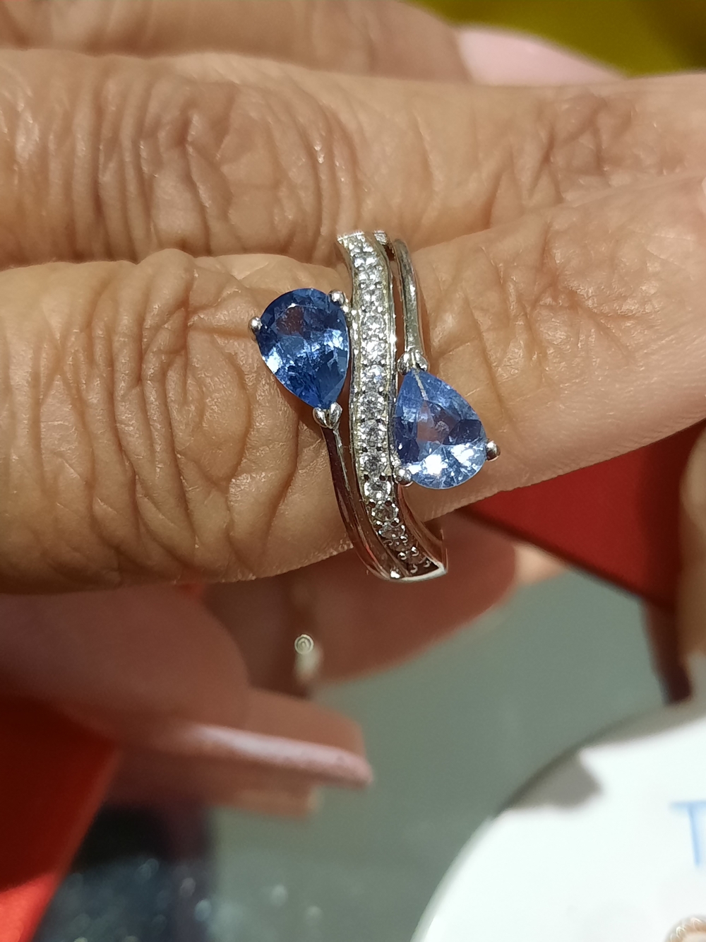 Elegant Auqamarine & CZ Bypass Teardrop Ring Solid Sterling Silver Rhodium SZ 8 - Picture 2 of 9